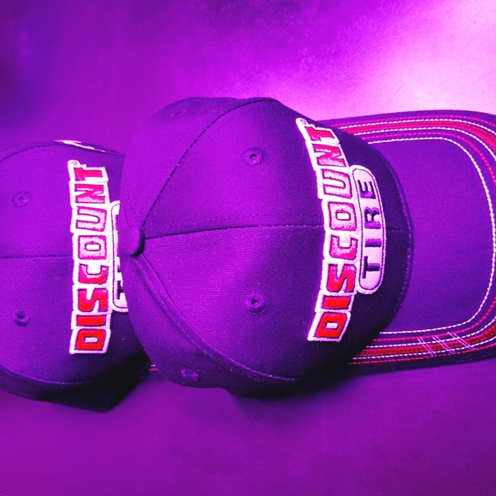 Two Brand New COOPER Discount Tire Black, White and Red Cap Hats